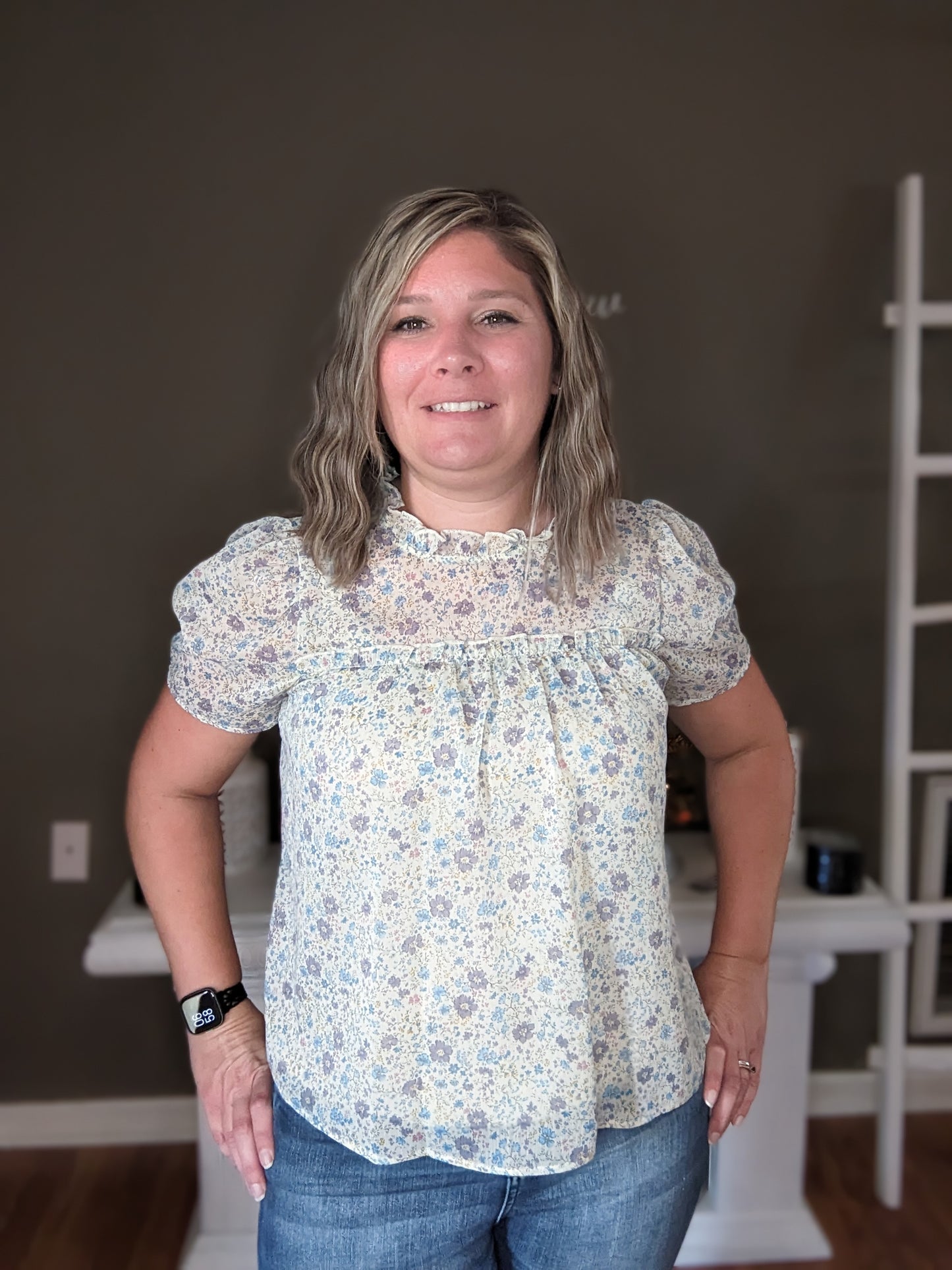 Sheer Floral Top Cream