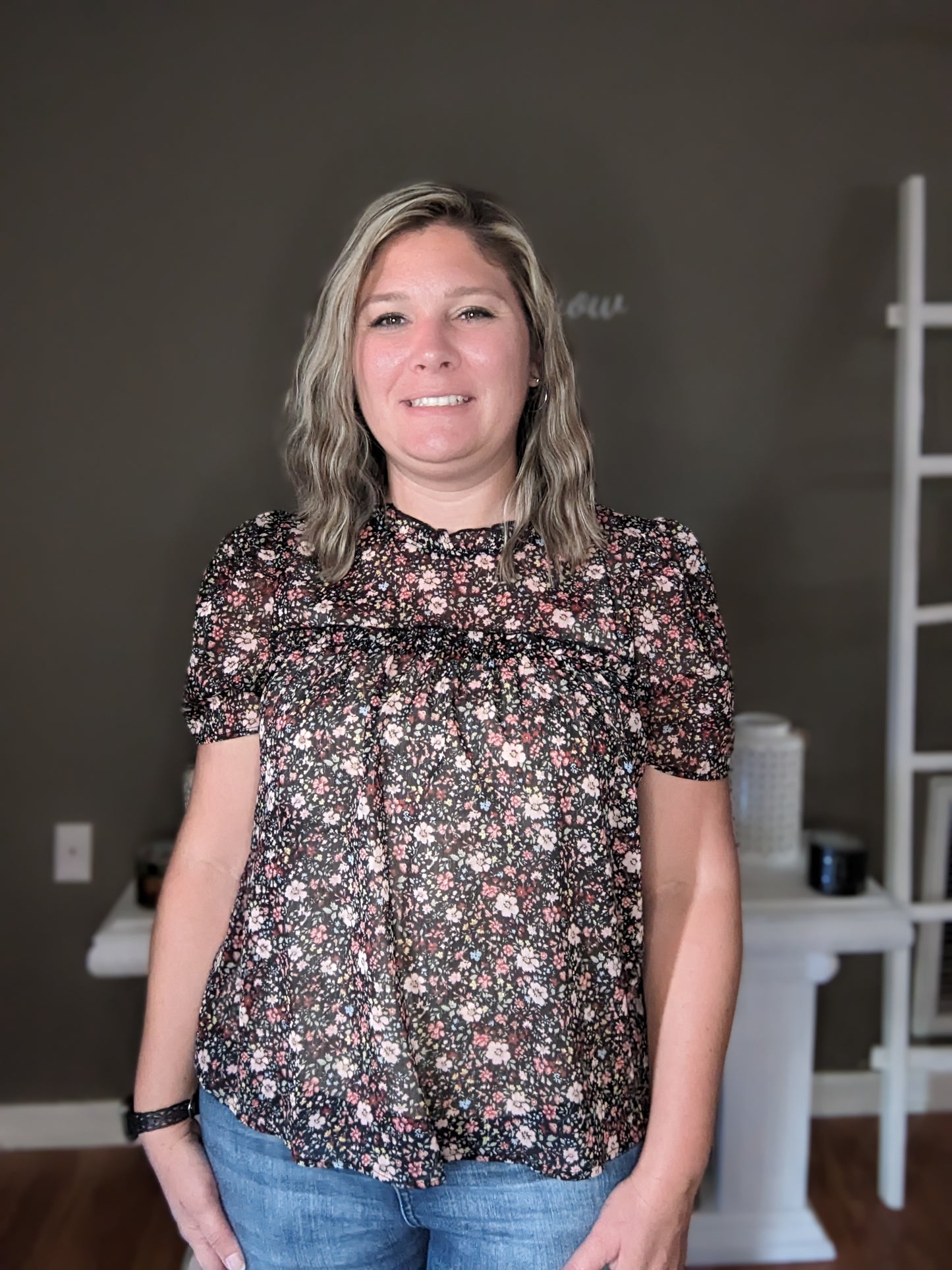 Sheer Floral Top Black