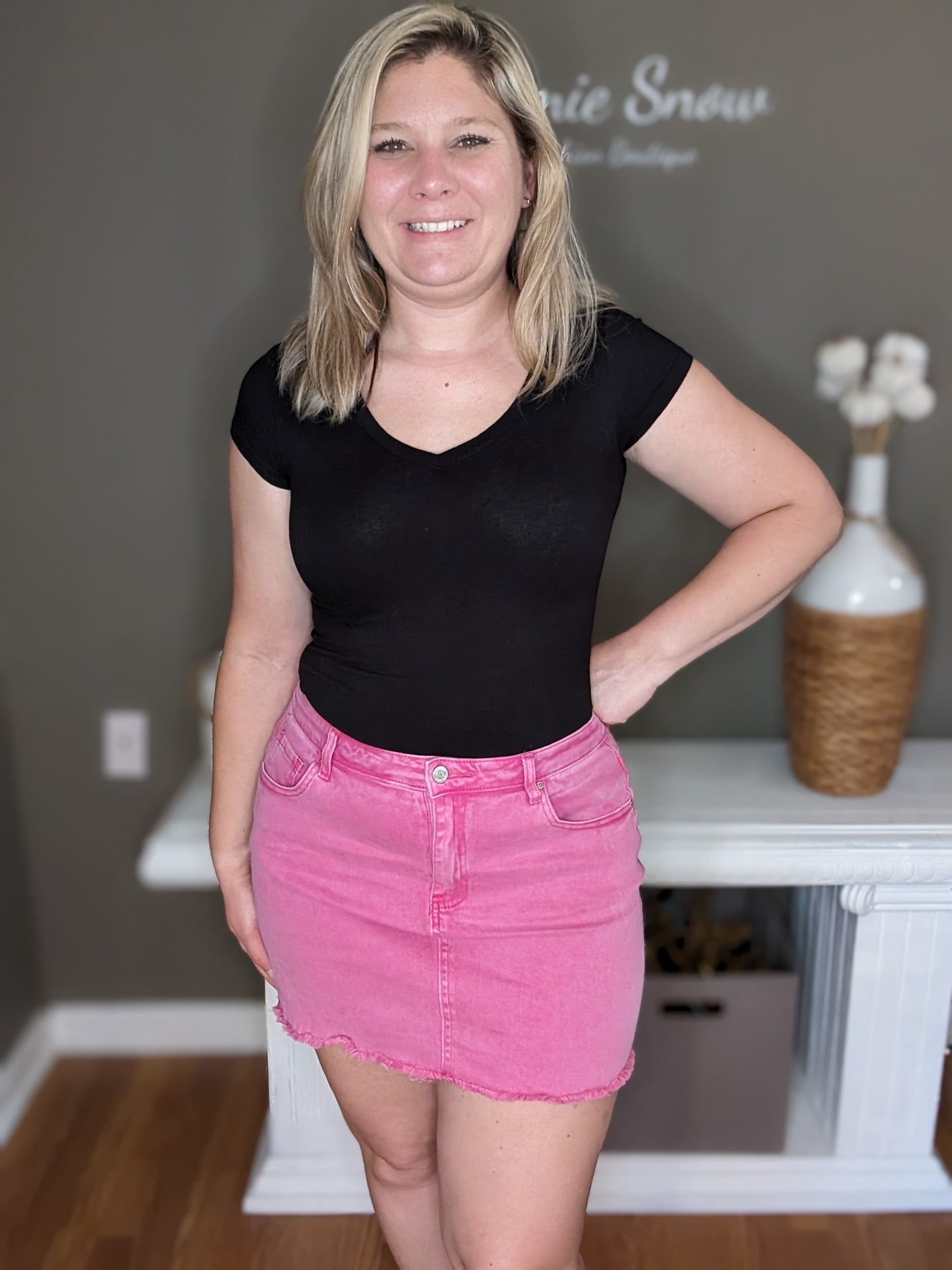 Hot Pink Denim Skirt