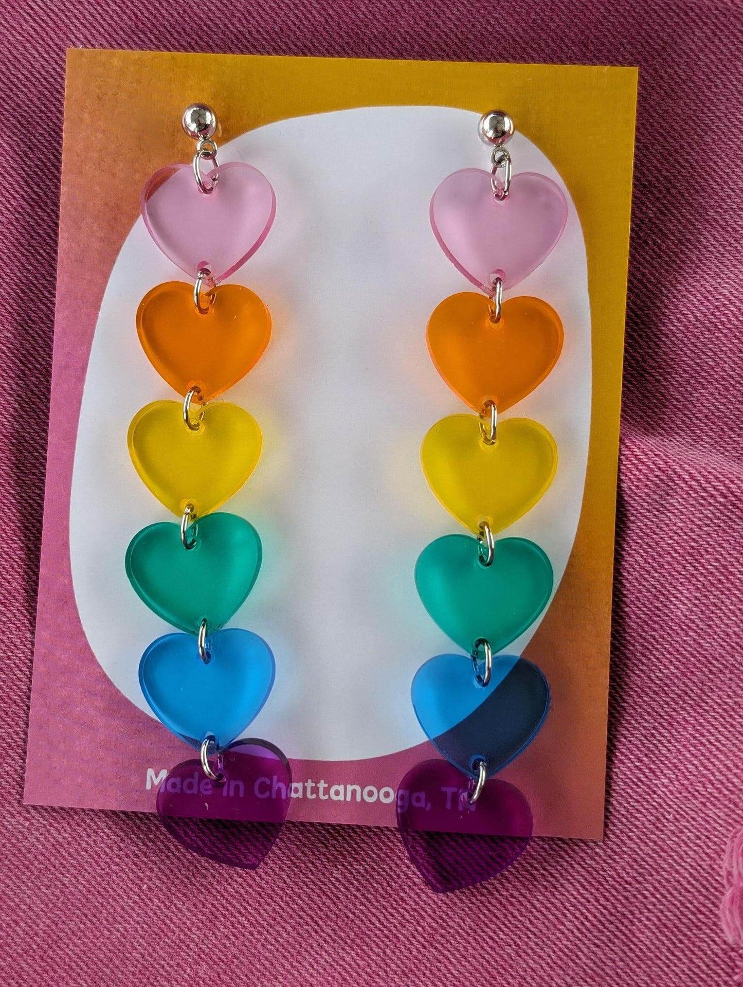 Large Rainbow Heart Earrings