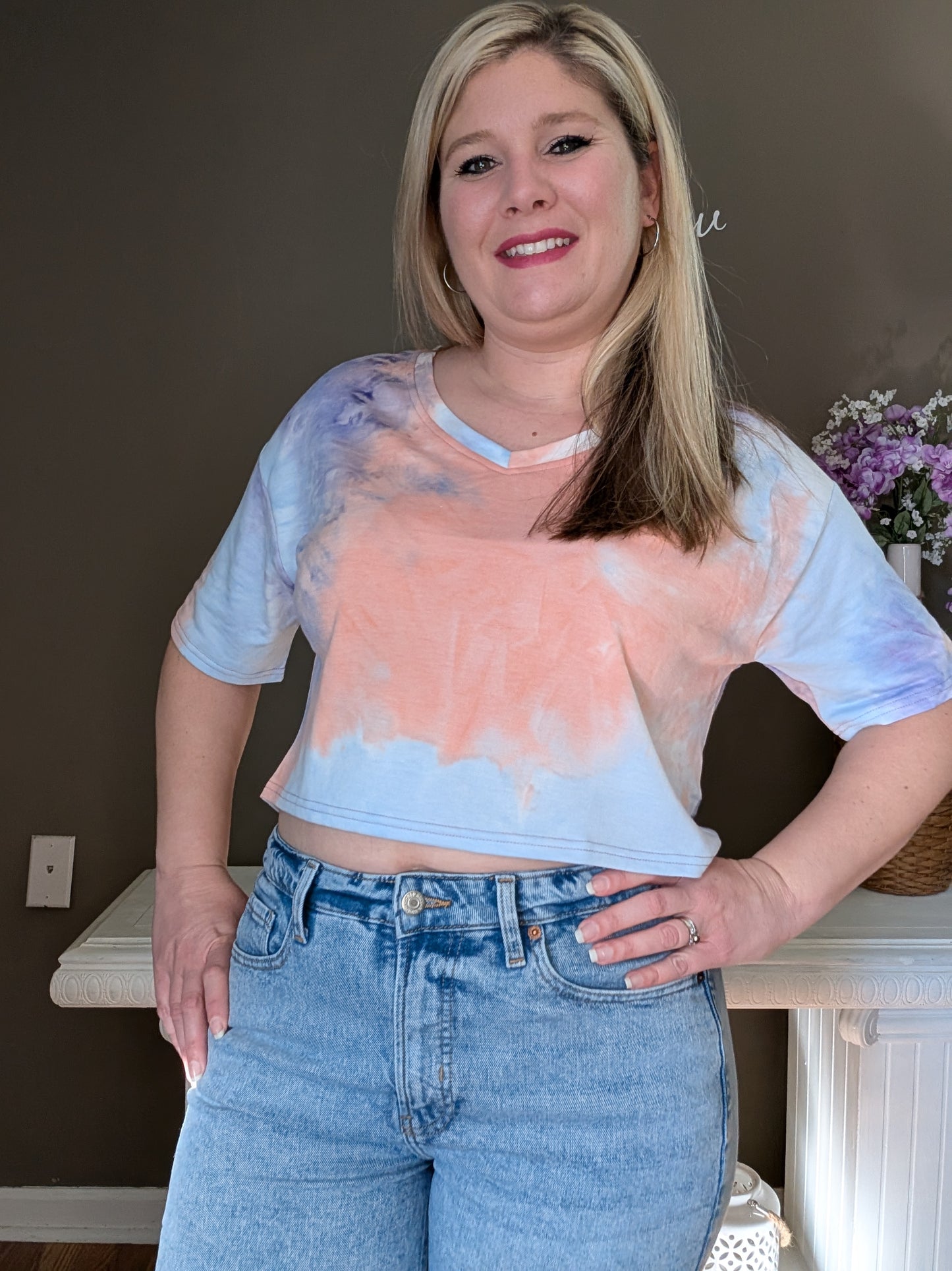 Peach/Blue Crop Top