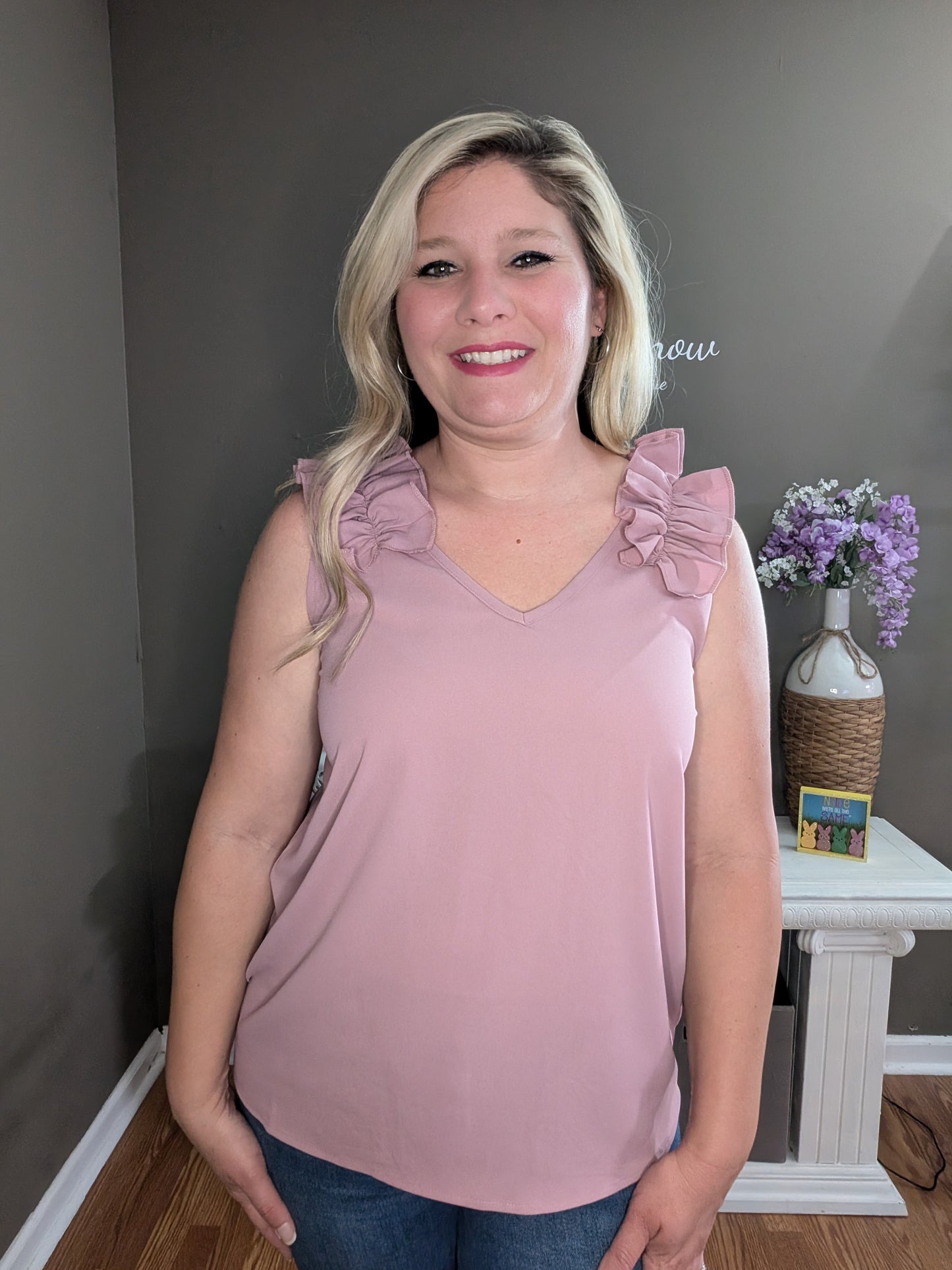 Ruffle Shoulder Tank Top