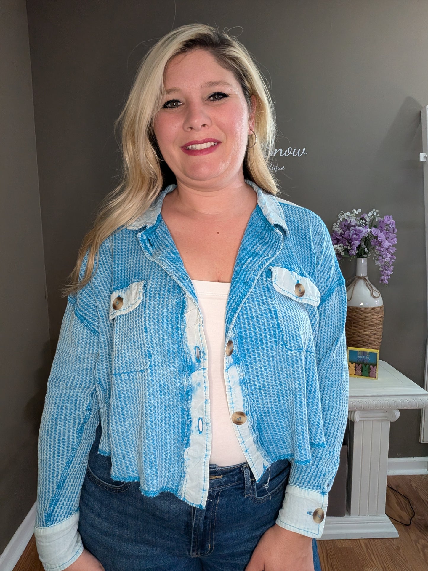 Blue Waffle Cropped Shacket