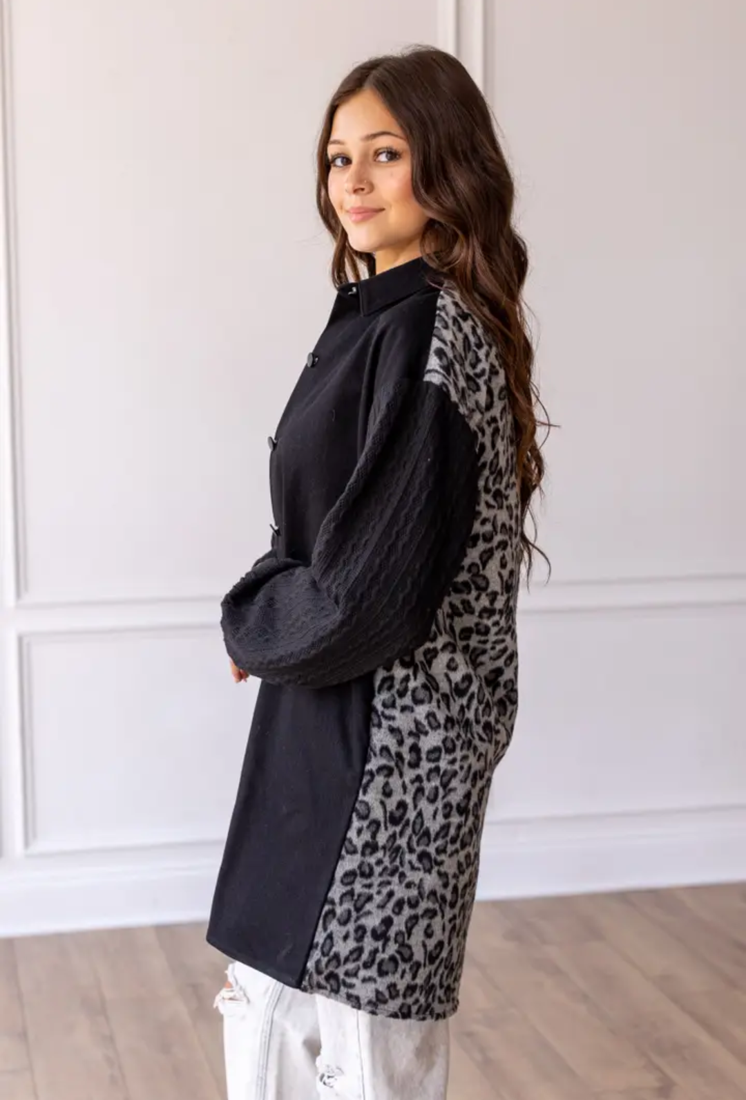Long Leopard Back Panel Shacket