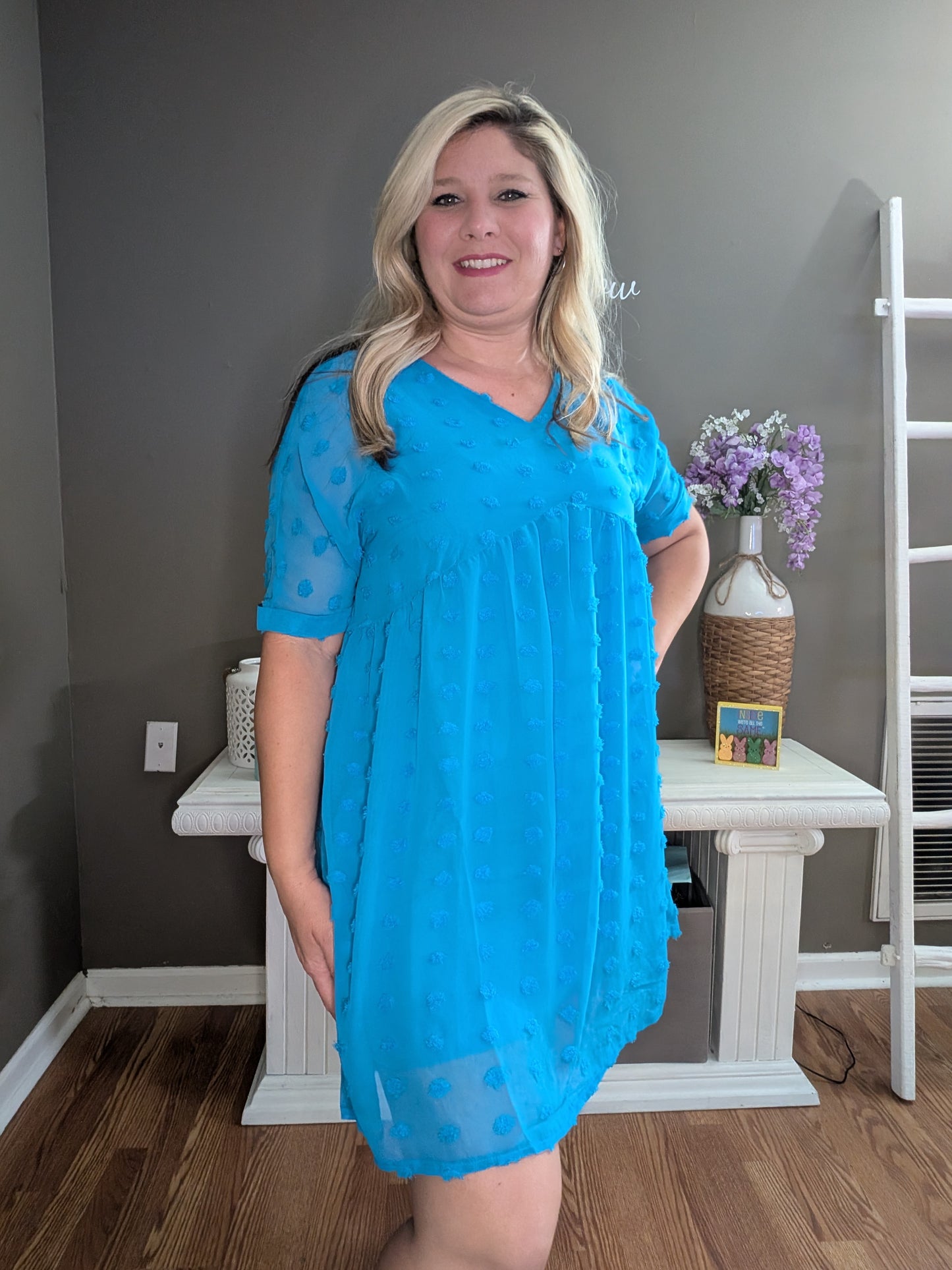 Blue Swiss Dot Babydoll Dress
