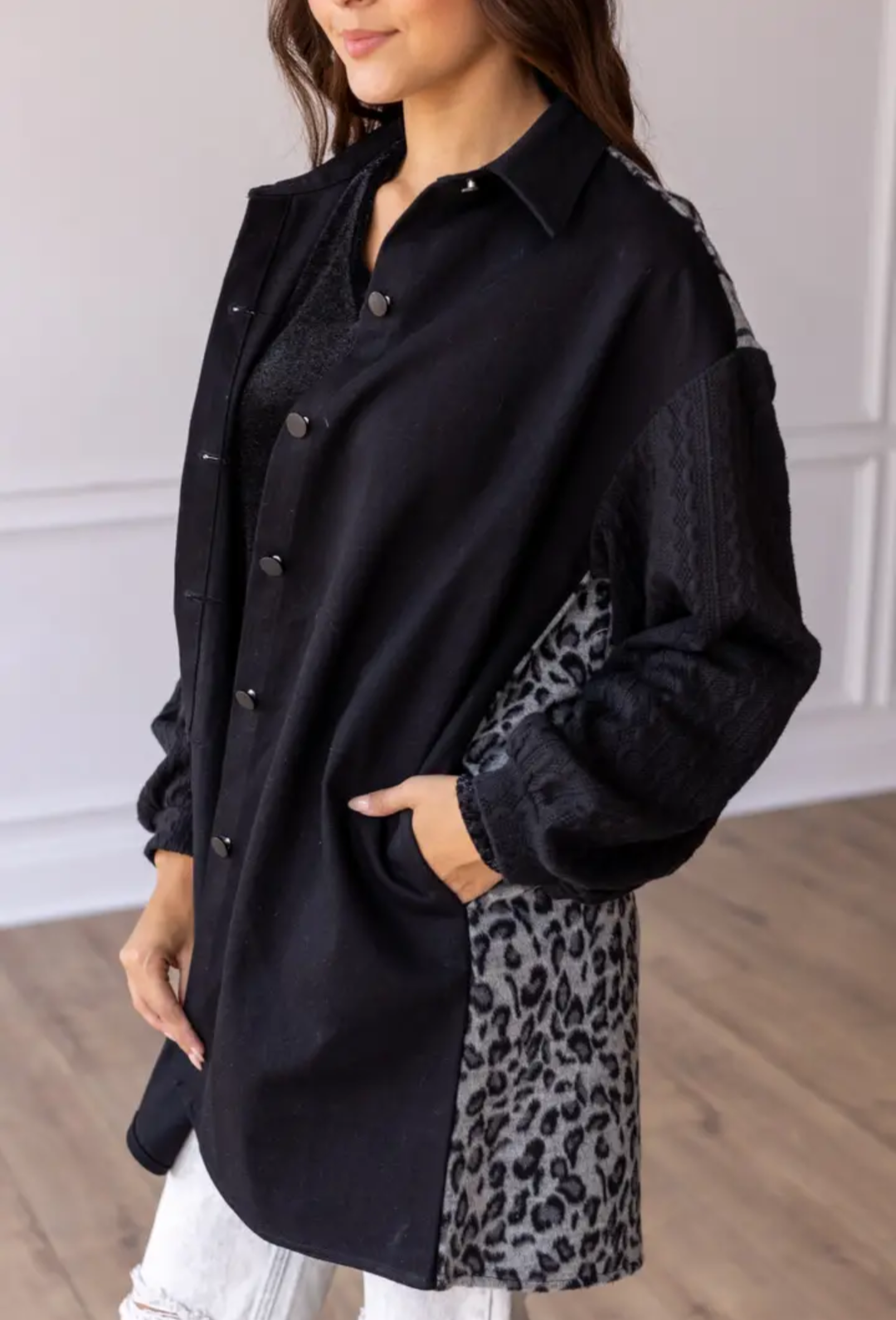 Long Leopard Back Panel Shacket