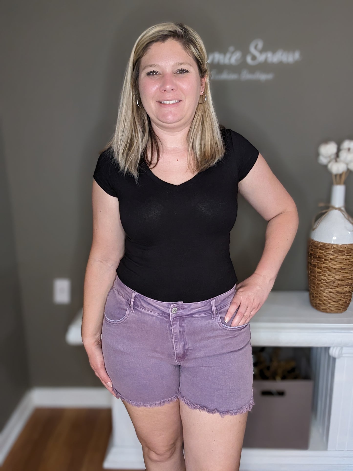 Purple Denim Shorts