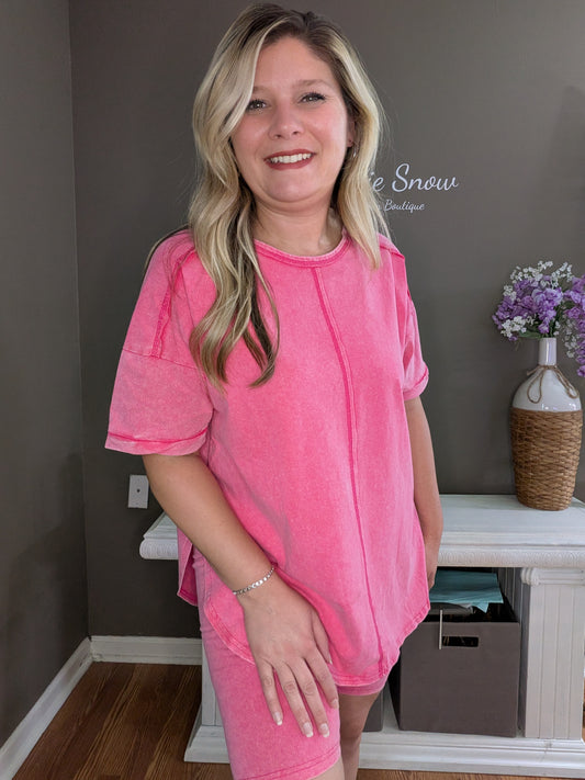 Washed Pink Shorts Set