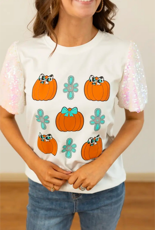 Sequin Sleeves Pumpkin Top